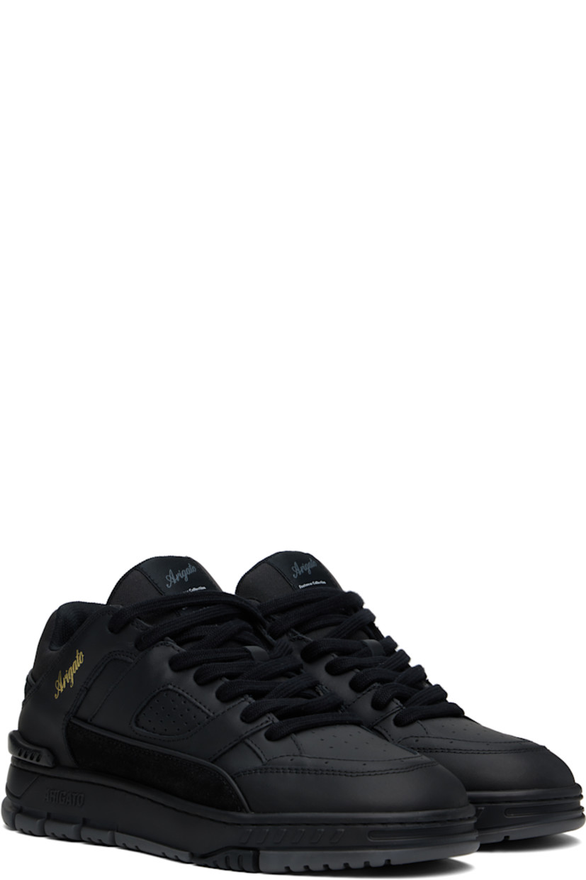 Handcrafted low-top LWG-certified buffed leather, suede, and recycled canvas sneakers in black.

· Perforated detailing throughout
· Lace-up closure
· Logo patch at padded tongue
· Padded collar
· Logo stamp at outer side
· Recycled mesh lining
· Logo embossed at midsole
· Treaded rubber sole

Supplier color: Black/Grey