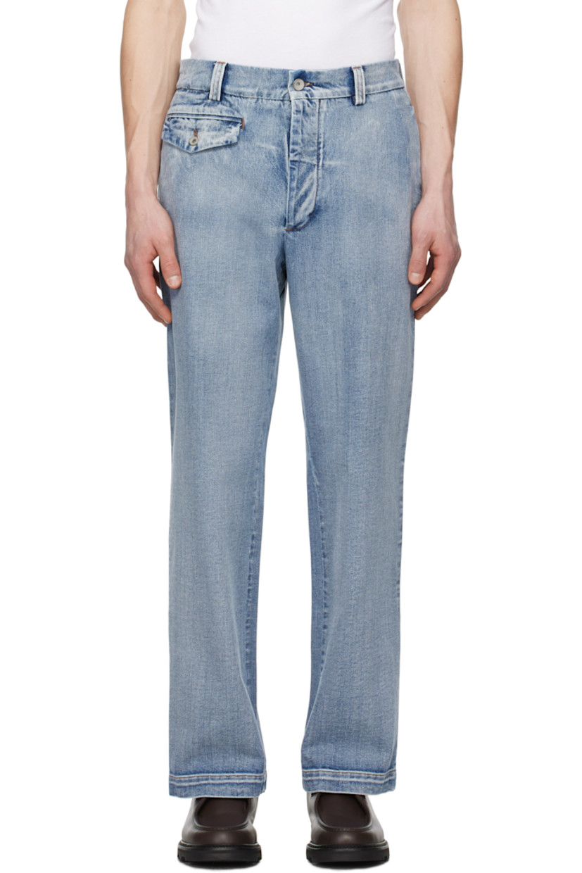 Wide-leg non-stretch denim jeans. Hand-brushed bleaching throughout.

· Mid-rise
· Belt loops
· Five-pocket styling
· Button-fly
· Oxidized silver-tone hardware
· Contrast stitching in tan

Supplier color: Mirage