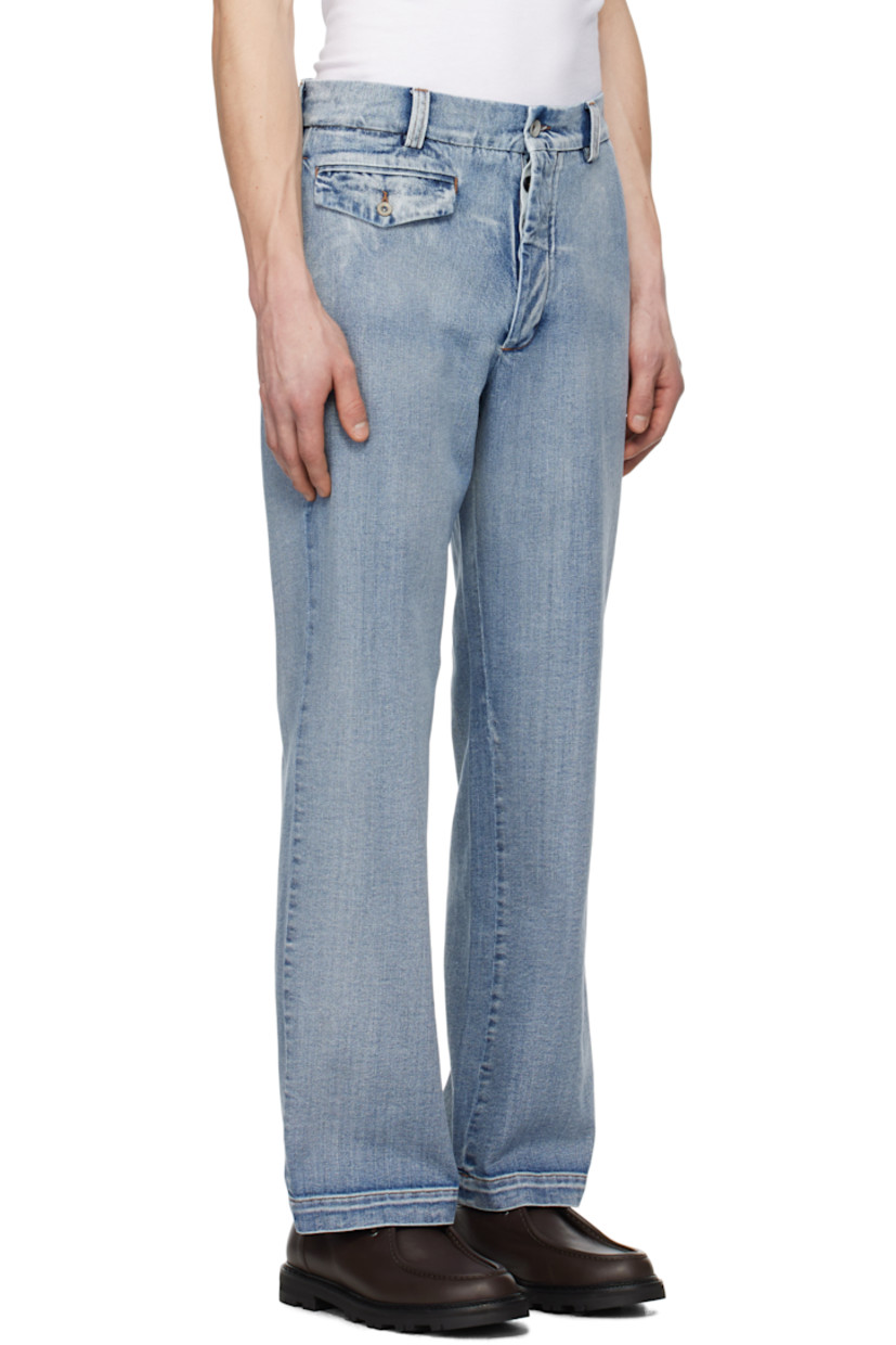 Wide-leg non-stretch denim jeans. Hand-brushed bleaching throughout.

· Mid-rise
· Belt loops
· Five-pocket styling
· Button-fly
· Oxidized silver-tone hardware
· Contrast stitching in tan

Supplier color: Mirage