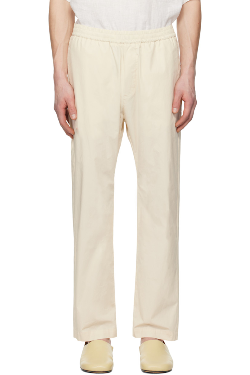 Stretch cotton poplin trousers.

· Low-rise
· Elasticized waistband
· Four-pocket styling
· Mock-fly

Supplier color: Stone