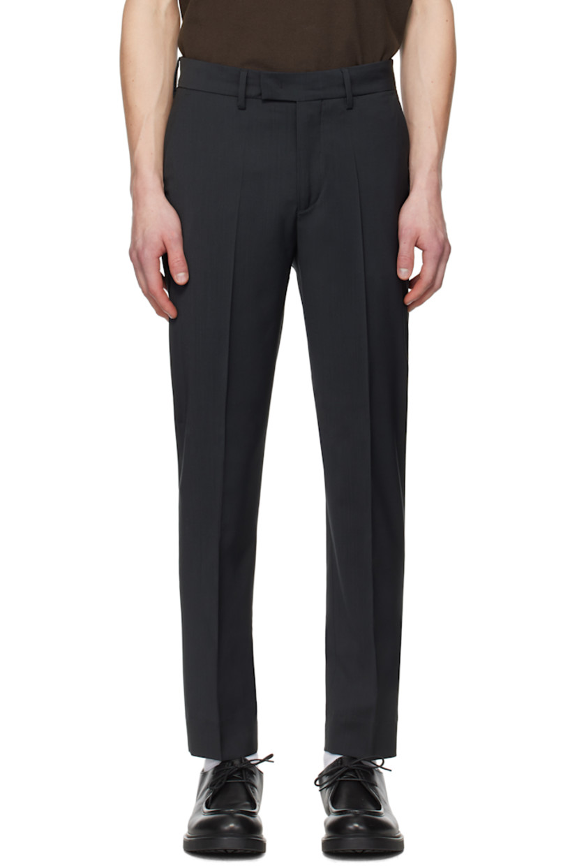 Tropical wool barathea trousers.

· Belt loops
· Four-pocket styling
· Zip-fly
· Creased legs

Supplier color: Piombo