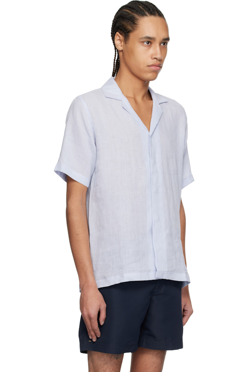 Linen hopsack shirt. 

· Open spread collar
· Concealed button closure
· Logo embroidered at side seam
· Vented side seams
· Pleats at back yoke

Supplier color: Hush