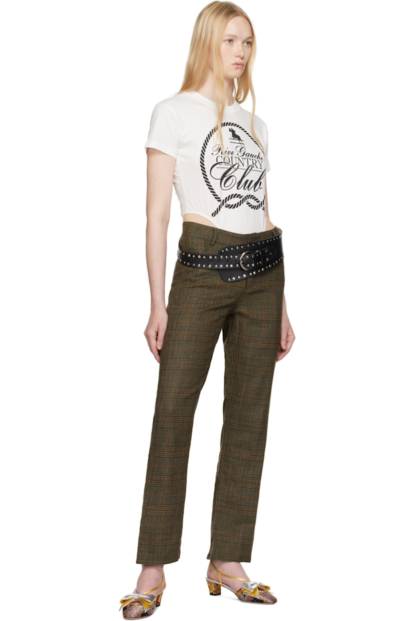 Wool delaine trousers. Prince of Wales pattern throughout.

· Belt loops
· Three-pocket styling
· Zip fly
· Full satin lining

Supplier color: Beige tartan