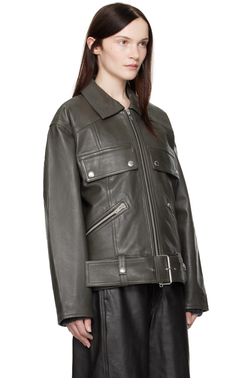 Buffed lambskin jacket.

· Spread collar
· Two-way zip closure
· Flap pockets and zip pockets
· Press-stud belt loops and detachable pin-buckle belt
· Welt pockets at interior
· Full twill lining
· Logo-engraved silver-tone hardware

Supplier color: Avocado