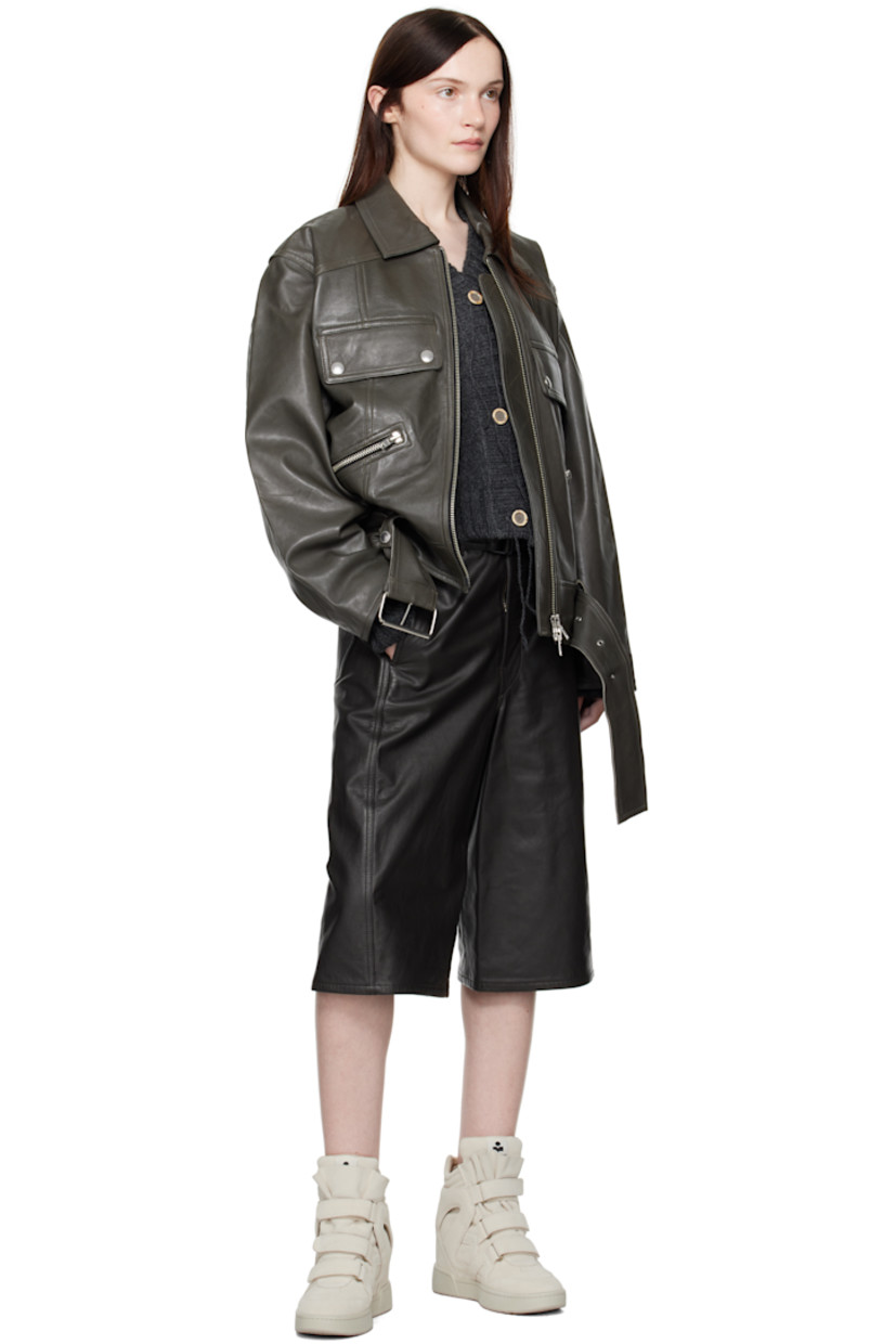 Buffed lambskin jacket.

· Spread collar
· Two-way zip closure
· Flap pockets and zip pockets
· Press-stud belt loops and detachable pin-buckle belt
· Welt pockets at interior
· Full twill lining
· Logo-engraved silver-tone hardware

Supplier color: Avocado