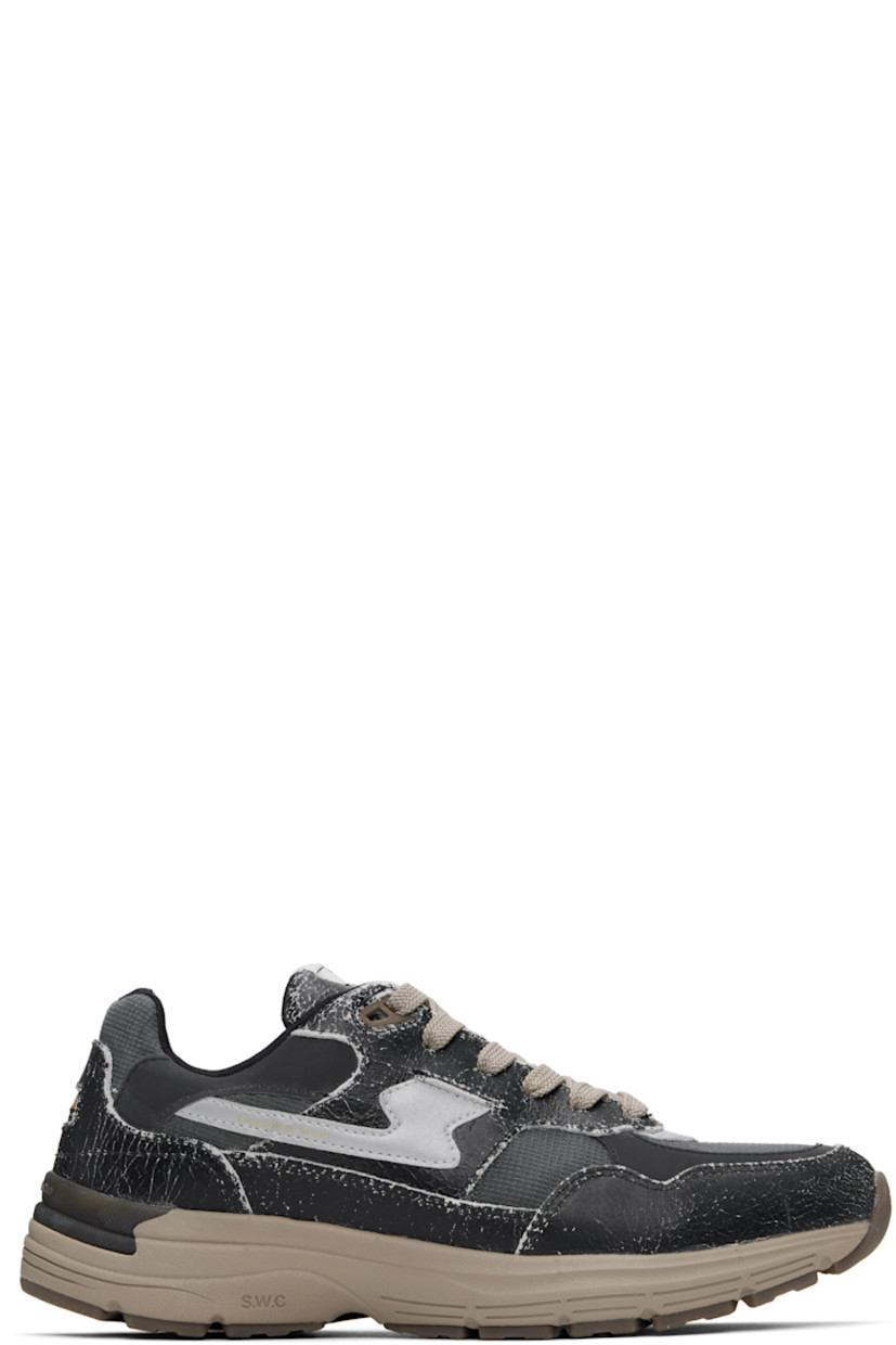 Low-top Geo-Merged® leather and CORDURA® canvas sneakers in black and gray. Distressing throughout.

· Logo embossed at toe
· Lace-up closure
· Logo patch at tongue
· Padded collar
· Text printed at outer side
· Inset logo patch at heel
· Logo embossed at heel counter
· Mesh lining
· Textured foam rubber midsole
· Treaded rubber sole

Supplier color: Cordura black