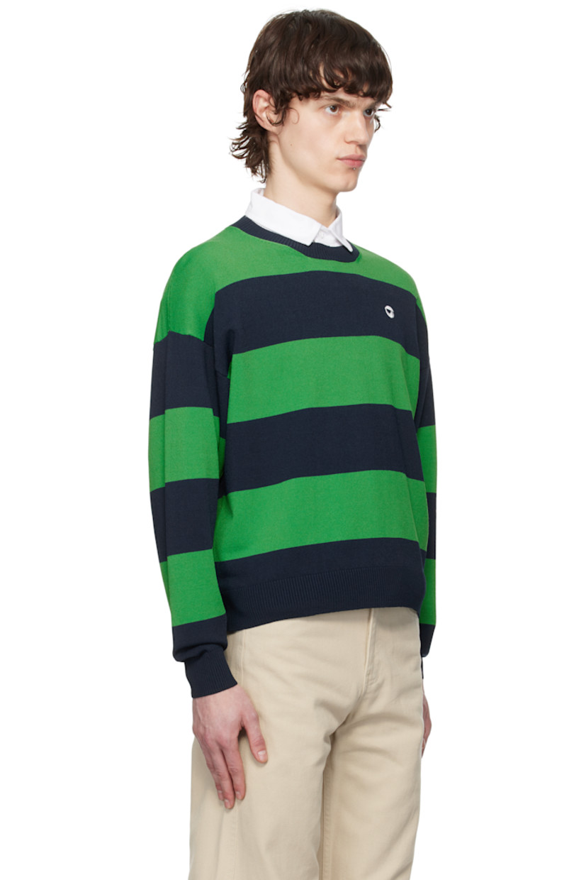 Knit viscose-blend sweater. Intarsia stripes throughout.

· Rib-knit crewneck, hem, and cuffs
· Logo embroidered at chest
· Dropped shoulders

Supplier color: Green/Blue