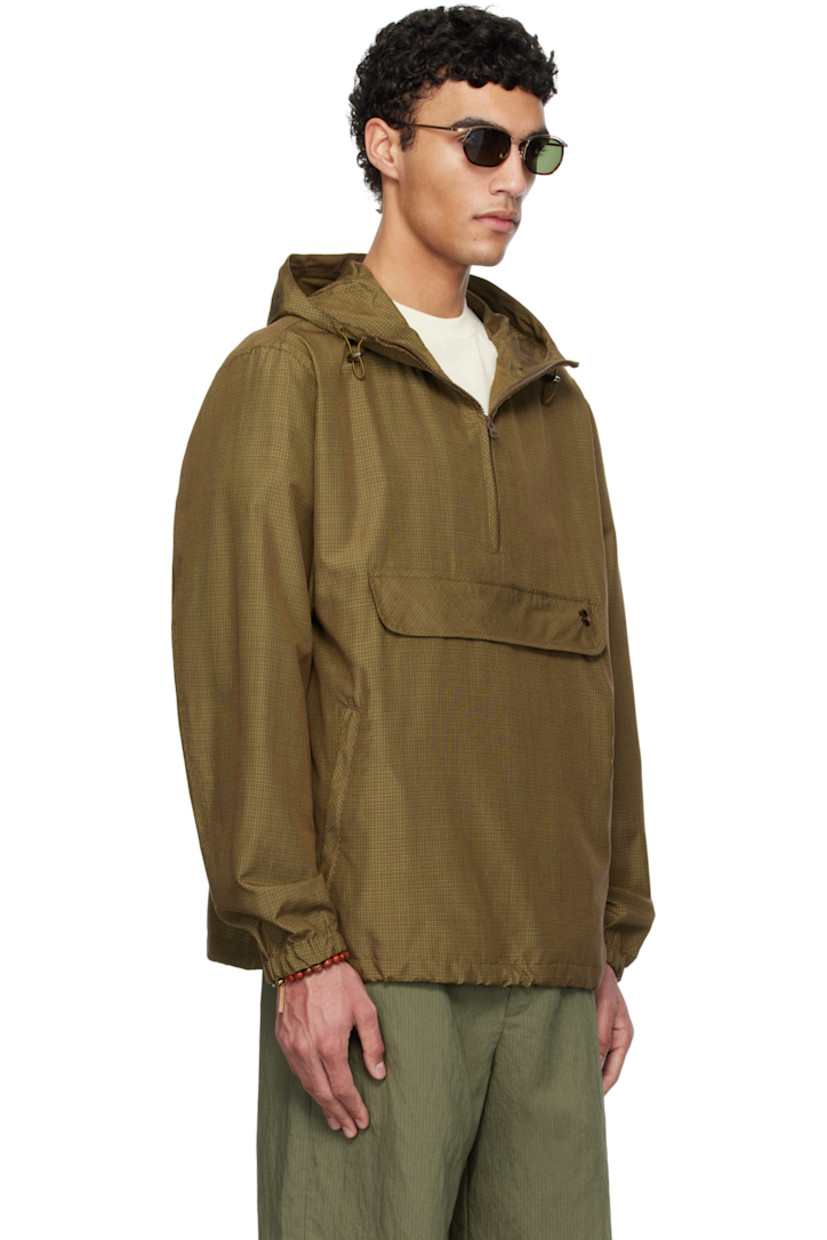 Silk canvas anorak. Check pattern throughout.

· Bungee-style drawstring at hood
· Stand collar
· Half-zip closure
· Logo embroidered at front
· Flap and zip pockets
· Bungee-style drawstring at hem
· Elasticized cuffs

Supplier color: Brown