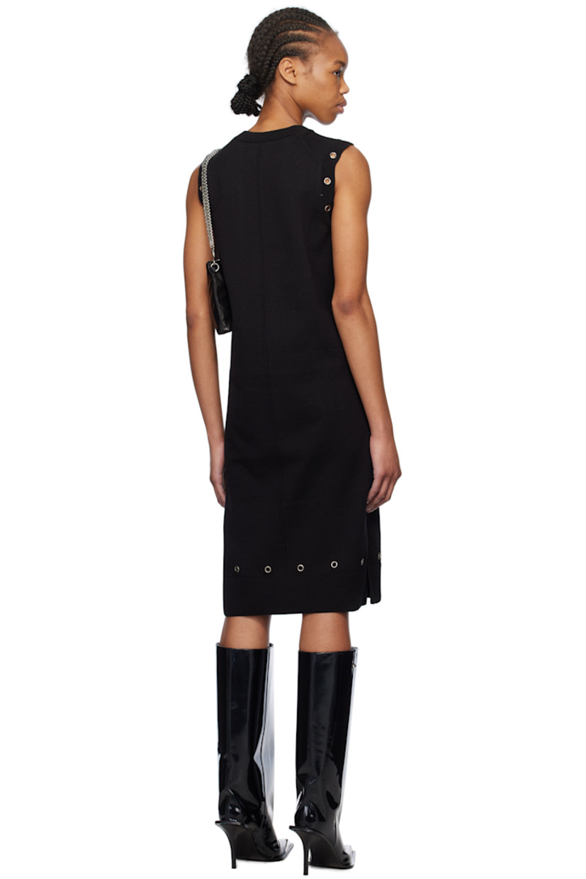 Knit cotton mini dress.

· Rib-knit crewneck, hem, and armscyes
· Pinched seam at front and back
· Eyelets at hem and armscyes
· Vented side seams

Supplier color: Black