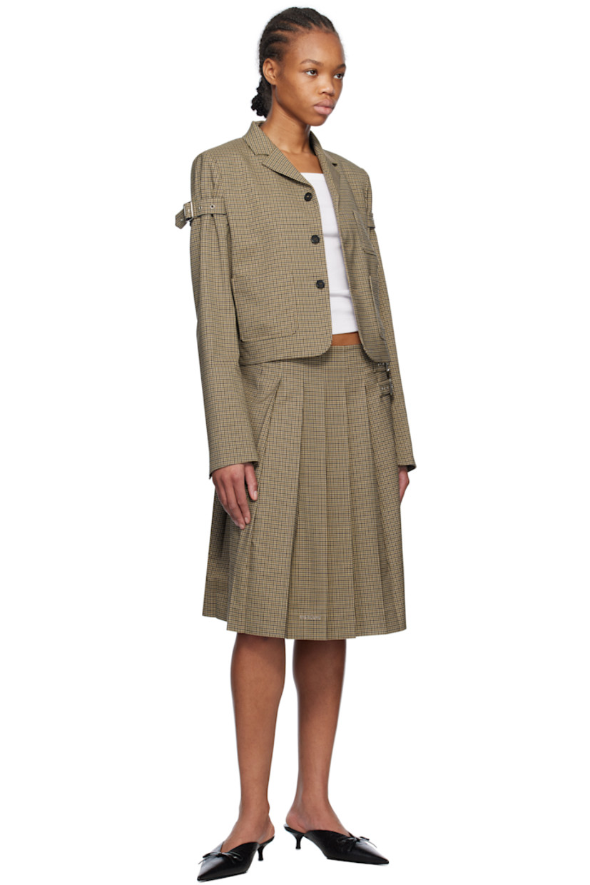 Stretch polyester-blend twill blazer. Check pattern throughout.

· Notched lapel
· Button closure
· Patch pockets
· Logo embroidered at front
· Cropped hem
· Padded shoulders
· Integrated pin-buckle strap at sleeves
· Three-button surgeon's cuffs
· Full logo-woven satin lining

Supplier color: Beige