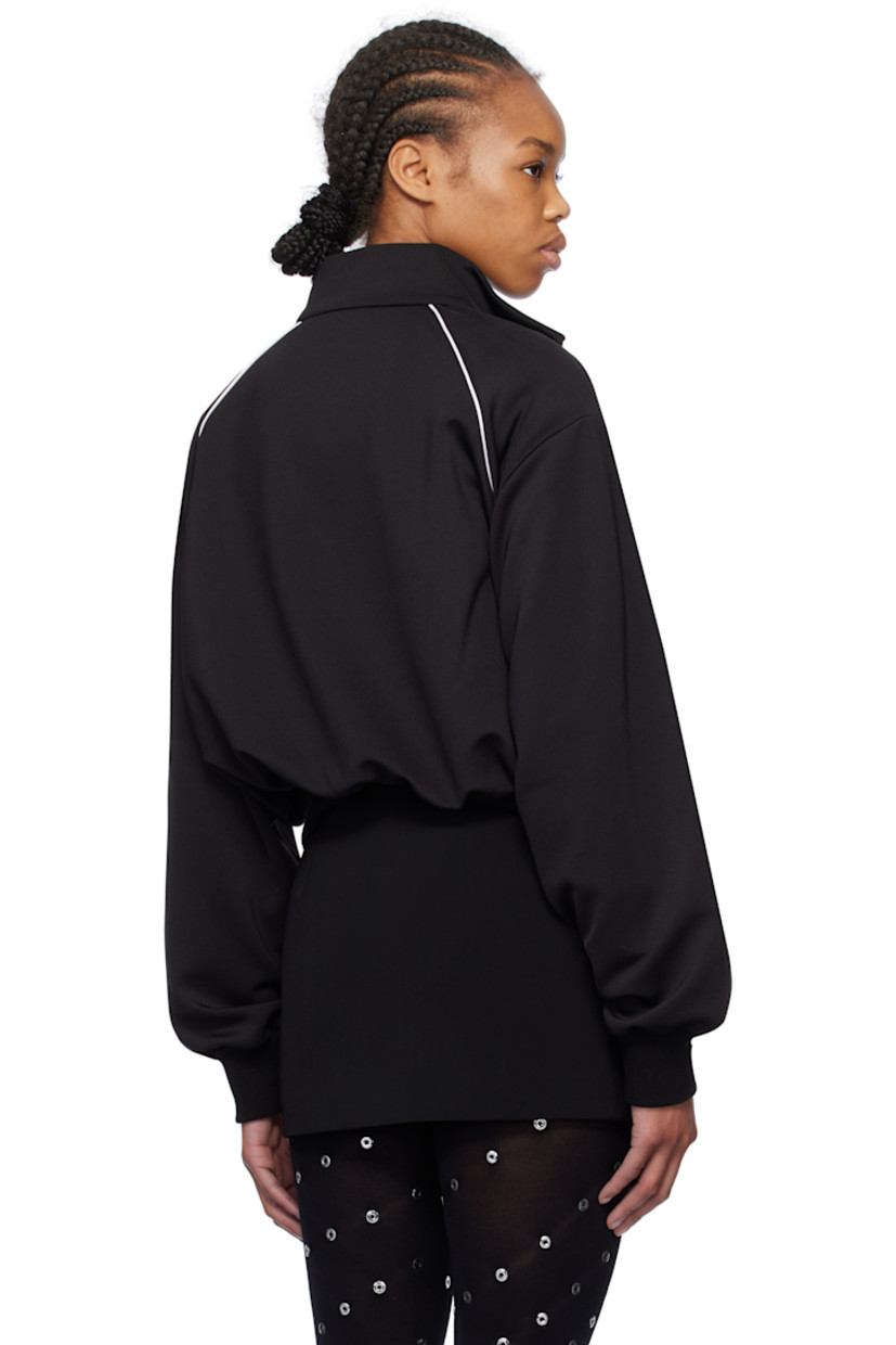 Stretch polyester jersey jacket.

· Stand collar
· Zip closure
· Logo embroidered at chest
· Welt pockets
· Rib-knit hem and cuffs
· Piping at shoulders

Supplier color: Black