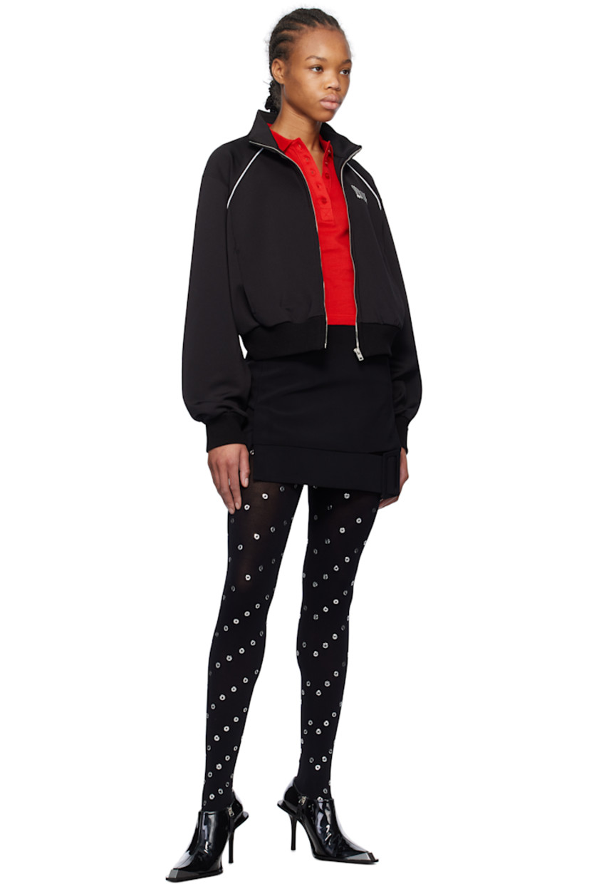 Stretch polyester jersey jacket.

· Stand collar
· Zip closure
· Logo embroidered at chest
· Welt pockets
· Rib-knit hem and cuffs
· Piping at shoulders

Supplier color: Black