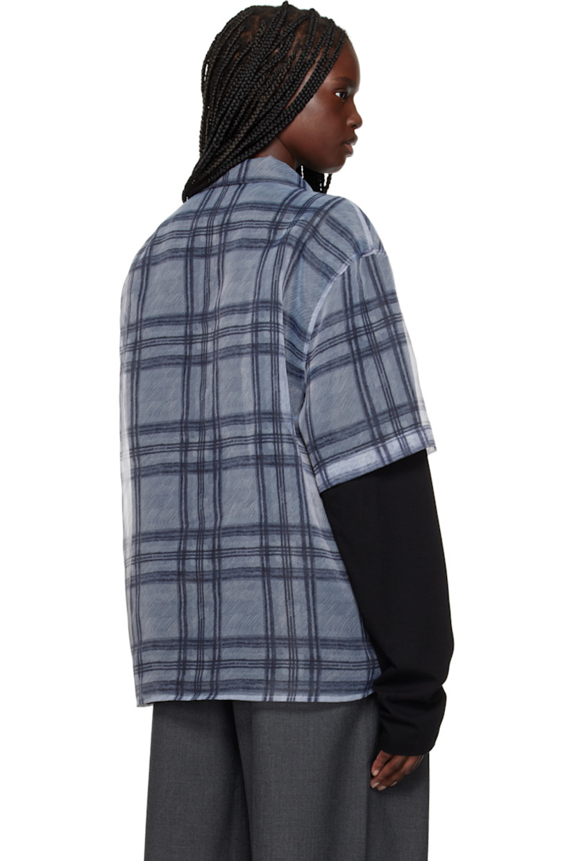 Cotton jersey shirt. Integrated sheer organza shirt overlay.

· Check and logo pattern printed throughout
· Open spread collar
· Button closure
· Logo graphic printed at front

Supplier color: Grey
