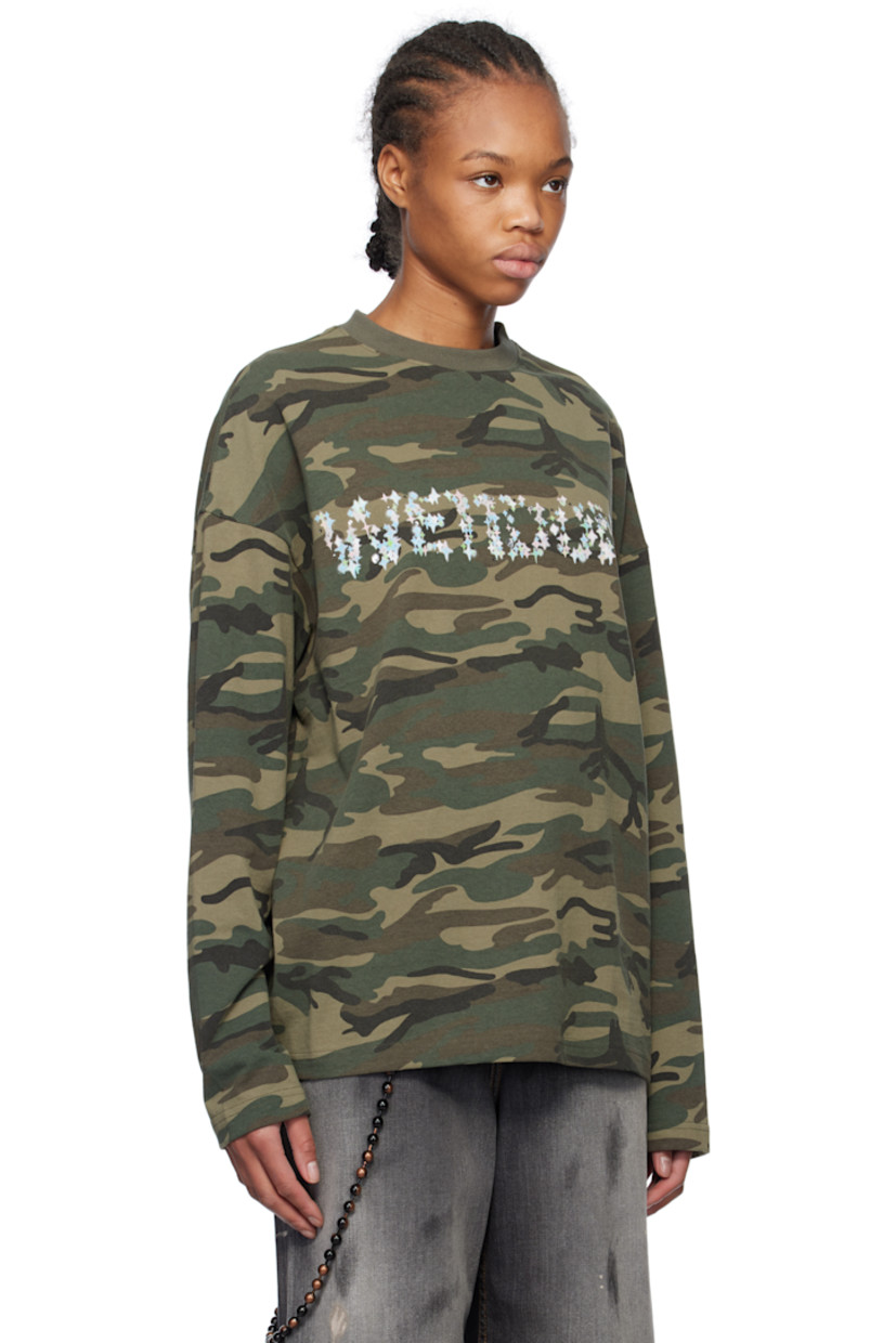 Cotton jersey T-shirt. Camouflage pattern printed throughout.

· Rib-knit crewneck
· Printed logo and crystal-cut detailing at chest
· Dropped shoulders
· Logo embroidered at back hem

Supplier color: Mix