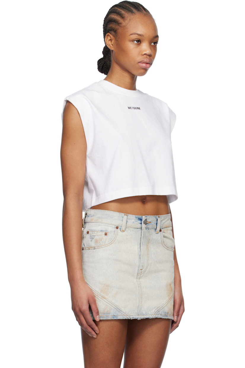 Cotton jersey top.

· Rib-knit crewneck
· Logo embroidered at chest
· Cropped hem
· Raw edge at armscyes

Supplier color: White