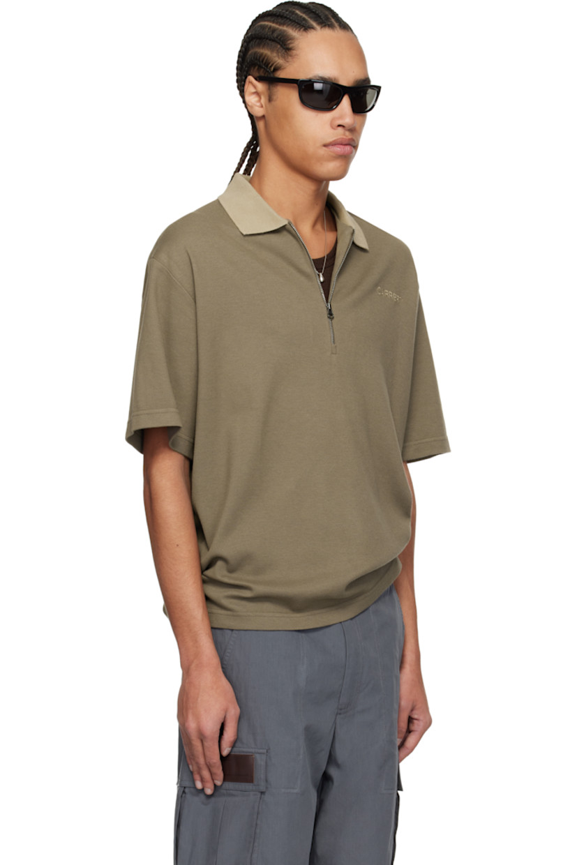 Cotton piqué polo.

· Rib-knit spread collar
· Half-zip closure
· Logo embroidered at chest
· Tennis-tail hem
· Logo flag at side seam
· Dropped shoulders

Supplier color: Stone brown/Beige