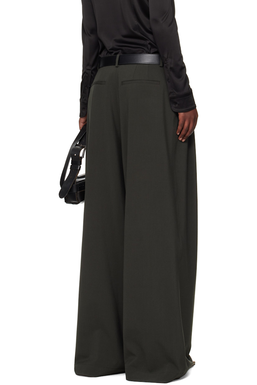 Wide-leg stretch polyester- and virgin wool-blend twill trousers.

· Lightweight
· Belt loops
· Four-pocket styling
· Zip fly
· Pleats at front 
· Partial satin lining 

Supplier color: Military grey