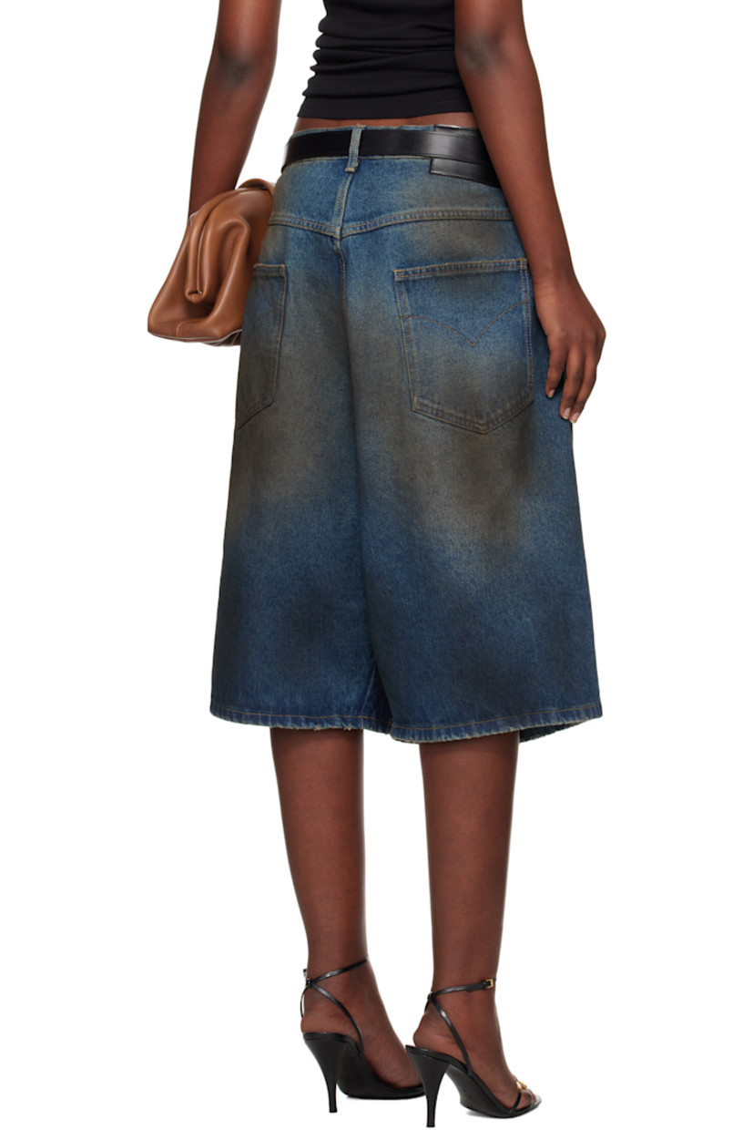 Non-stretch denim shorts. Smudging and fading throughout.

· Belt loops
· Five-pocket styling
· Zip-fly
· Rips at front
· Leather logo patch at back waistband
· Logo-engraved silver-tone hardware
· Contrast stitching in beige

Supplier color: Dirty blue