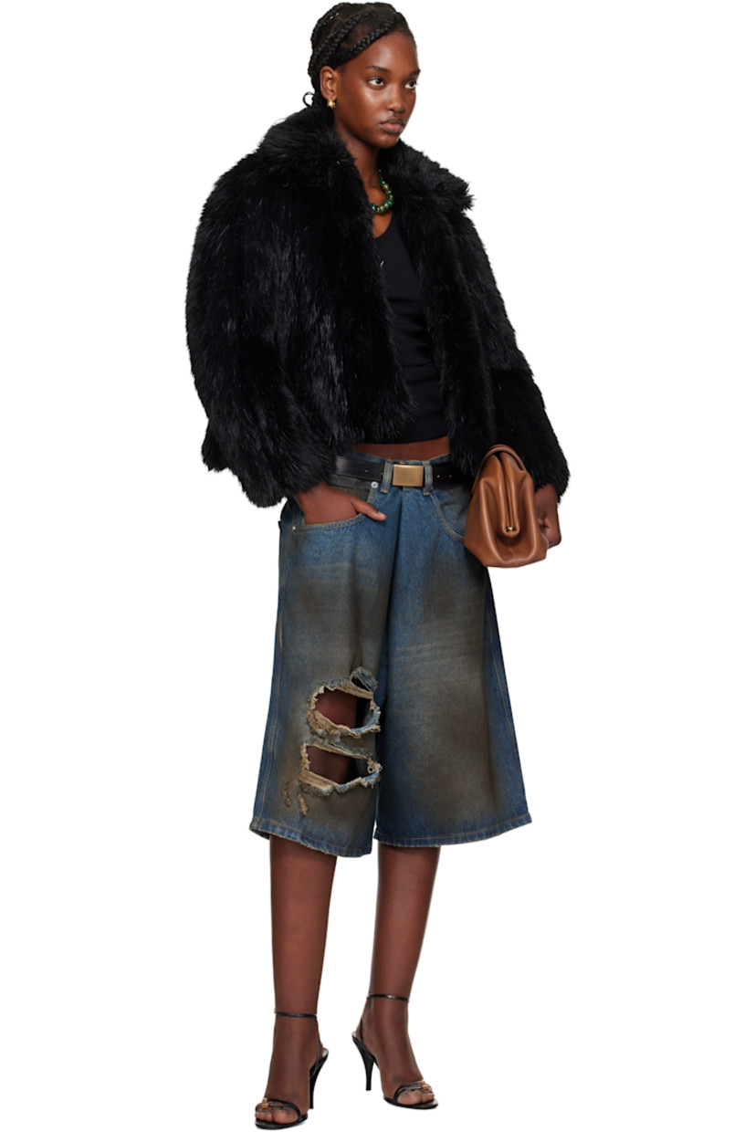 Non-stretch denim shorts. Smudging and fading throughout.

· Belt loops
· Five-pocket styling
· Zip-fly
· Rips at front
· Leather logo patch at back waistband
· Logo-engraved silver-tone hardware
· Contrast stitching in beige

Supplier color: Dirty blue