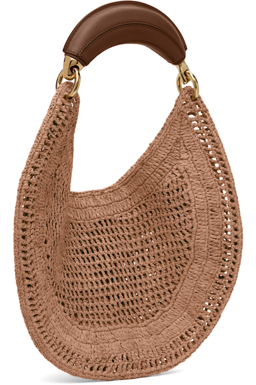 Hand-crocheted faux-raffia top handle bag in beige.

· Logo-embossed leather shoulder strap
· Logo woven at face
· Magnetic closure
· Patch pocket at interior
· Gold-tone hardware
· H8.5" x W14.5" 

Part of the Chloé x Made For A Woman collaboration.

Supplier color: Summery beige