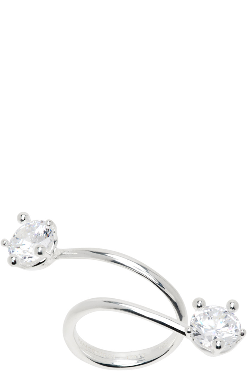 Open ring in sterling silver. Prong-set cubic zirconia stones at face.

Supplier color: Brass/Silver