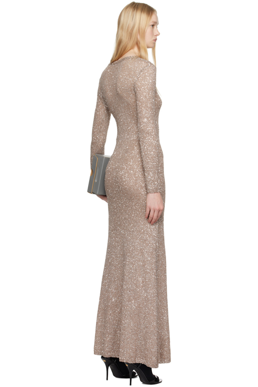 Sequinned knit nylon maxi dress. 

· Rib-knit crewneck, hem, and cuffs
· Unlined

Supplier color: Brown