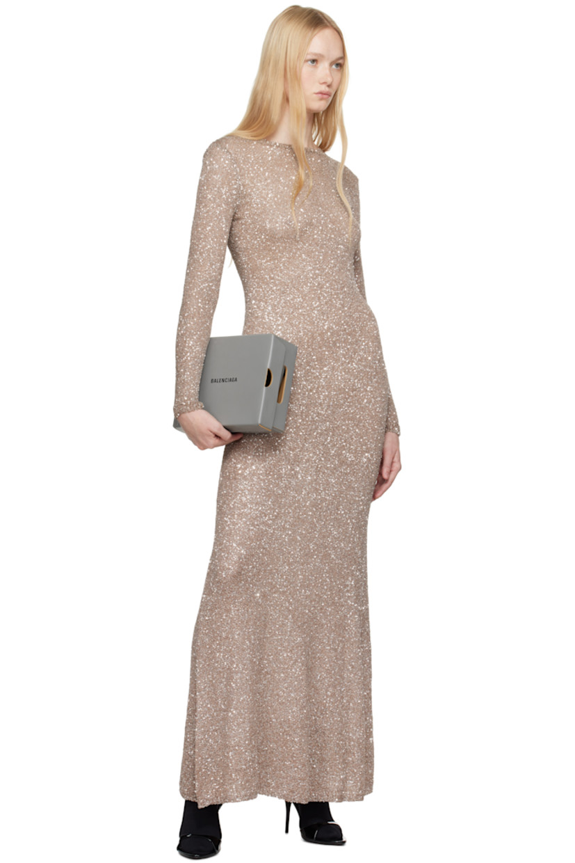 Sequinned knit nylon maxi dress. 

· Rib-knit crewneck, hem, and cuffs
· Unlined

Supplier color: Brown