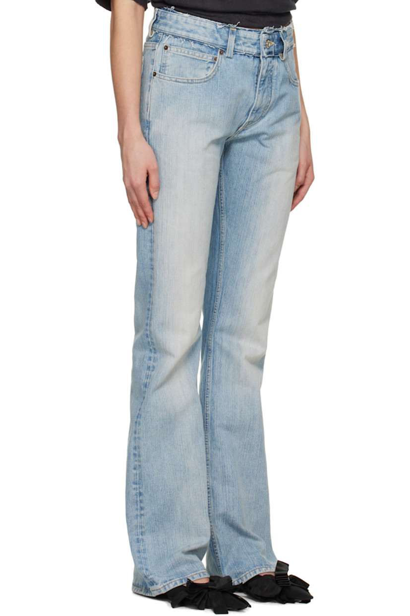Non-stretch denim jeans. Fading and subtle distressing throughout.

· Low-rise
· Frayed edges and belt loops at waistband
· Five-pocket styling
· Zip fly
· Logo patch at back waistband
· Topstitching at back pockets
· Logo-engraved antiqued silver-tone hardware
· Contrast stitching in yellow

Supplier color: Light blue