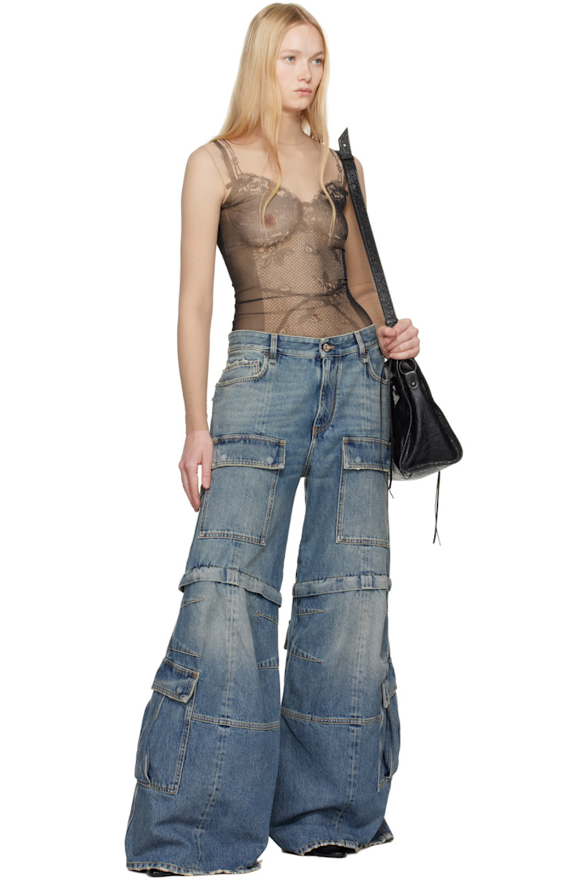 Semi-sheer stretch nylon mesh top. 

· Mock neck 
· Trompe l'œil graphic printed at front and back
· Raw edge at hem and cuffs

Supplier color: Black/Light beige