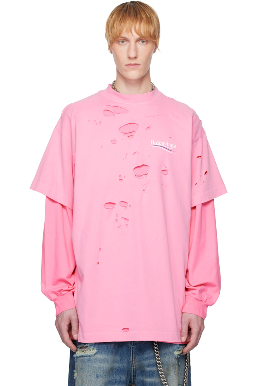 Oversized cotton jersey T-shirt. Distressing throughout.

· Layered construction
· Rib-knit crewneck and cuffs
· Logo graphic printed at chest and back
· Dropped shoulders

Supplier color: Pink