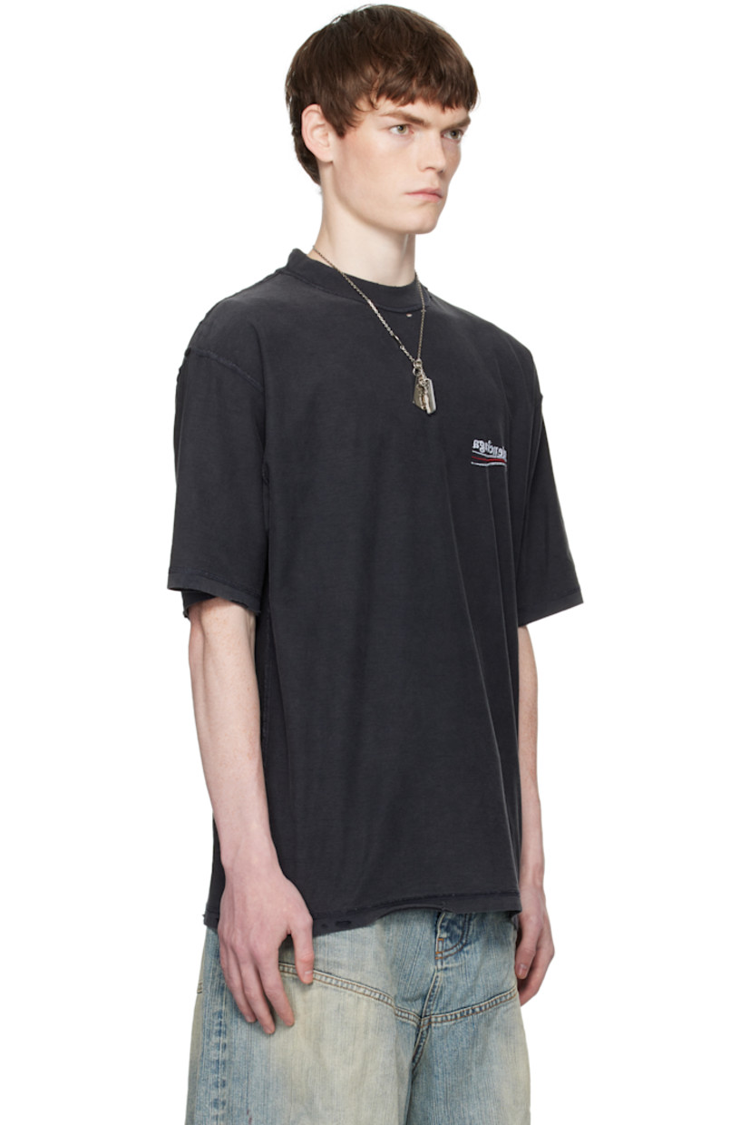 Cotton jersey T-shirt. 

· Fading, distressing, and exposed seams throughout 
· Rib-knit crewneck
· Logo embroidered at chest and back
· Dropped shoulders

Supplier color: Black/White/Red
