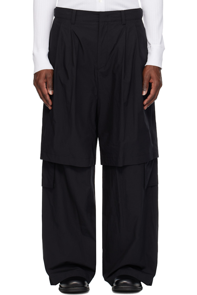 Cotton-blend twill trousers. Detachable zip panel at legs for shorts styling.

· Layered construction
· Belt loops
· Four-pocket styling 
· Zip fly 
· Pleats at front
· Cargo pocket at outseams
· Press-stud cinch tabs at back waistband 

Supplier color: Black