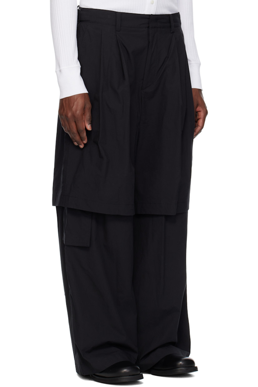 Cotton-blend twill trousers. Detachable zip panel at legs for shorts styling.

· Layered construction
· Belt loops
· Four-pocket styling 
· Zip fly 
· Pleats at front
· Cargo pocket at outseams
· Press-stud cinch tabs at back waistband 

Supplier color: Black