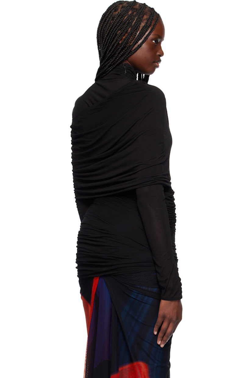 Semi-sheer viscose mesh blouse. Ruching throughout.

· Concealed zip closure at Turtleneck
· Vented side seams
· Foldover panel at shoulders

Supplier color: Black