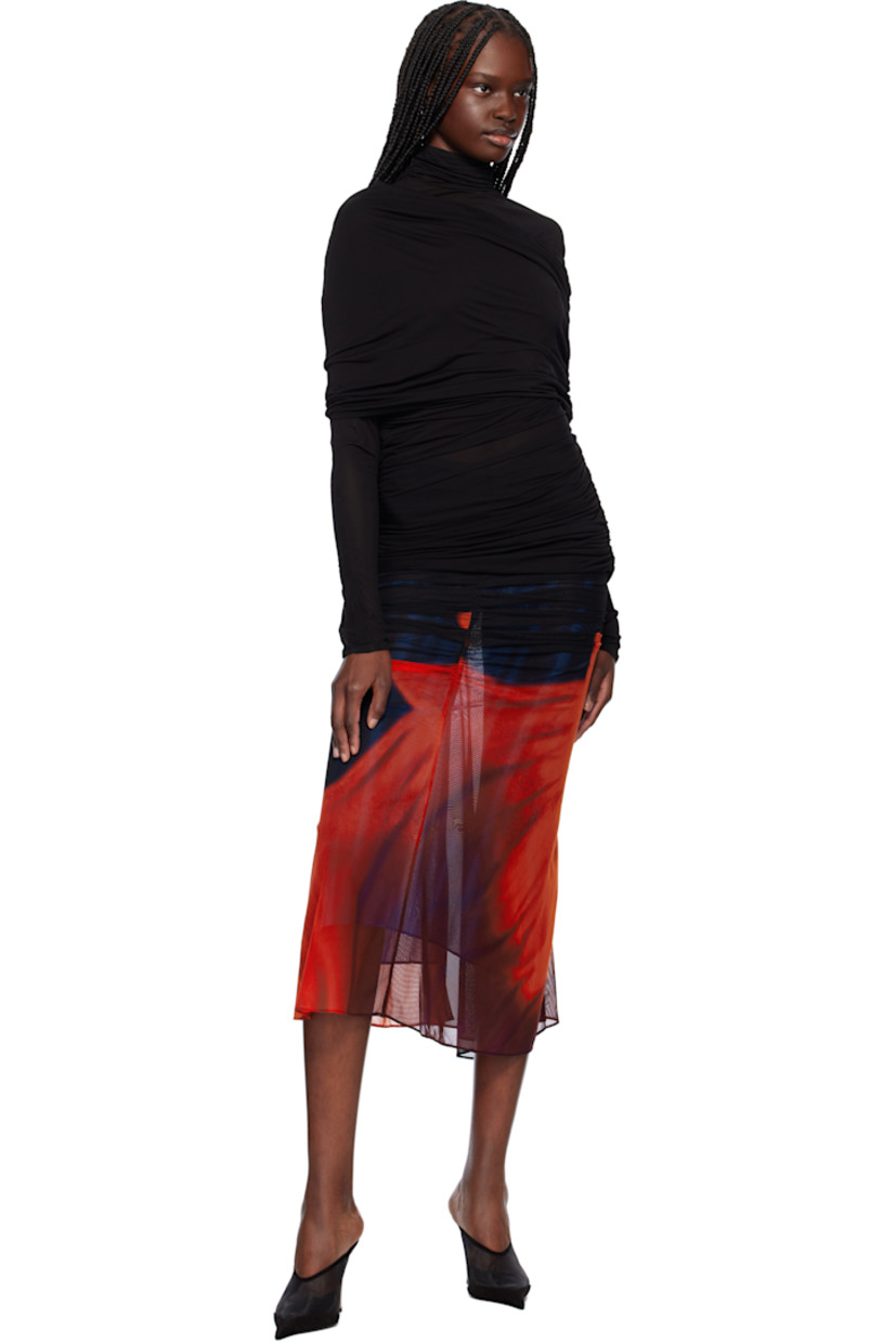 Semi-sheer viscose mesh blouse. Ruching throughout.

· Concealed zip closure at Turtleneck
· Vented side seams
· Foldover panel at shoulders

Supplier color: Black