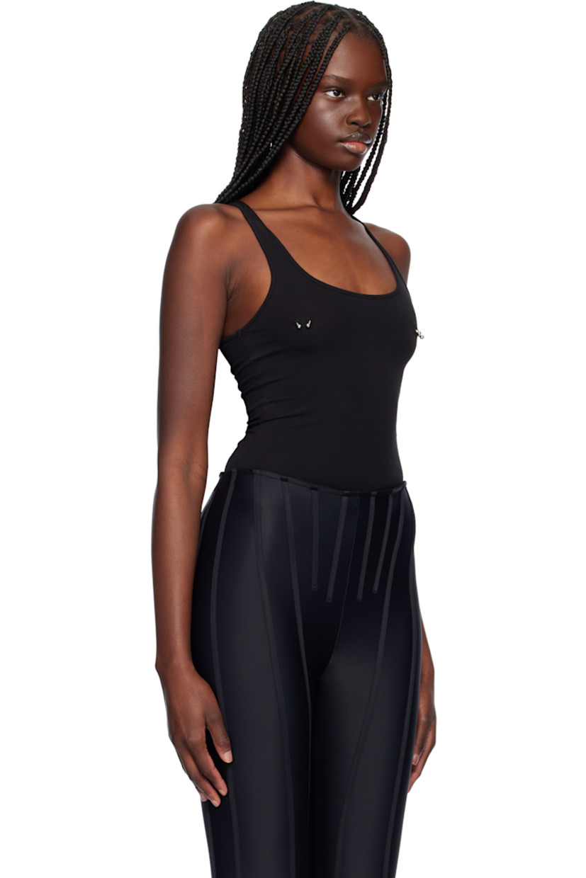 Cotton jersey bodysuit.

· Rib-knit scoop neck and armscyes
· Hardware at chest
· Press-stud fastening at bottom
· Logo plaque at back collar
· Partial jersey lining

Supplier color: Black