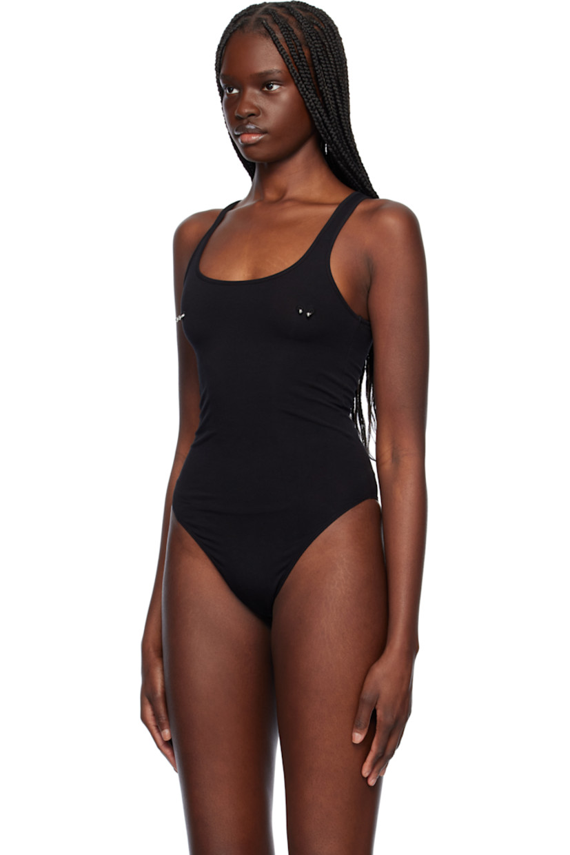 Cotton jersey bodysuit.

· Rib-knit scoop neck and armscyes
· Hardware at chest
· Press-stud fastening at bottom
· Logo plaque at back collar
· Partial jersey lining

Supplier color: Black