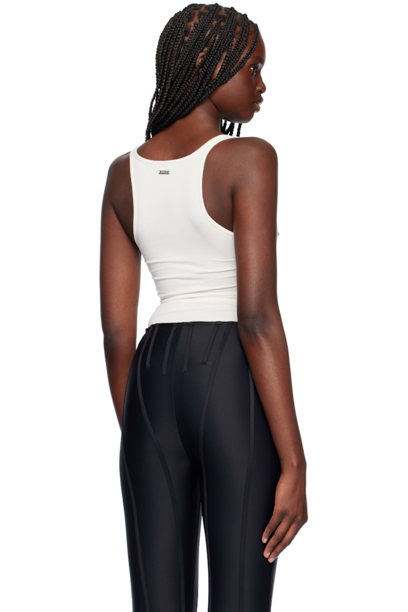 Cotton jersey bodysuit.

· Rib-knit scoop neck and armscyes
· Hardware at chest
· Press-stud fastening at bottom
· Logo plaque at back collar
· Partial jersey lining

Supplier color: White