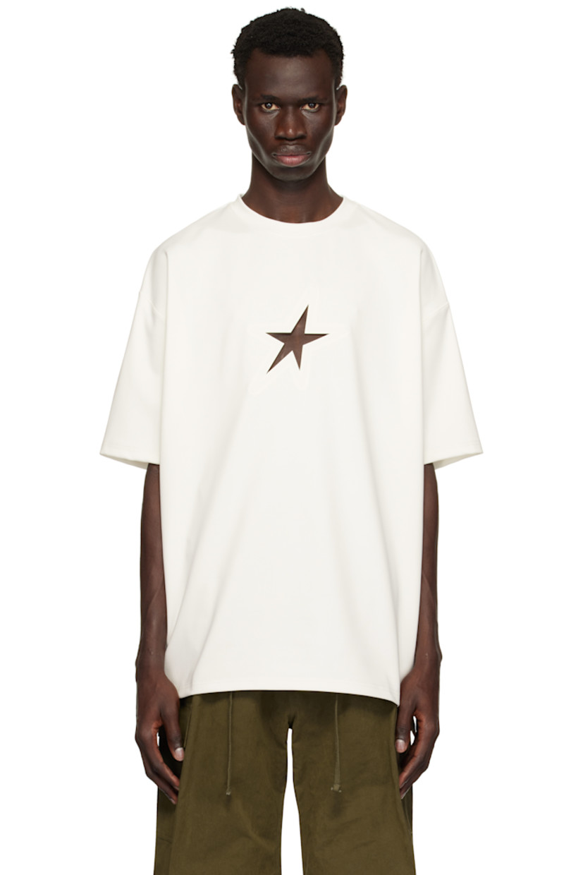 Oversized stretch polyester jersey T-shirt.

· Crewneck
· Logo graphic cutout at front
· Logo plaque at back collar

Supplier color: White
