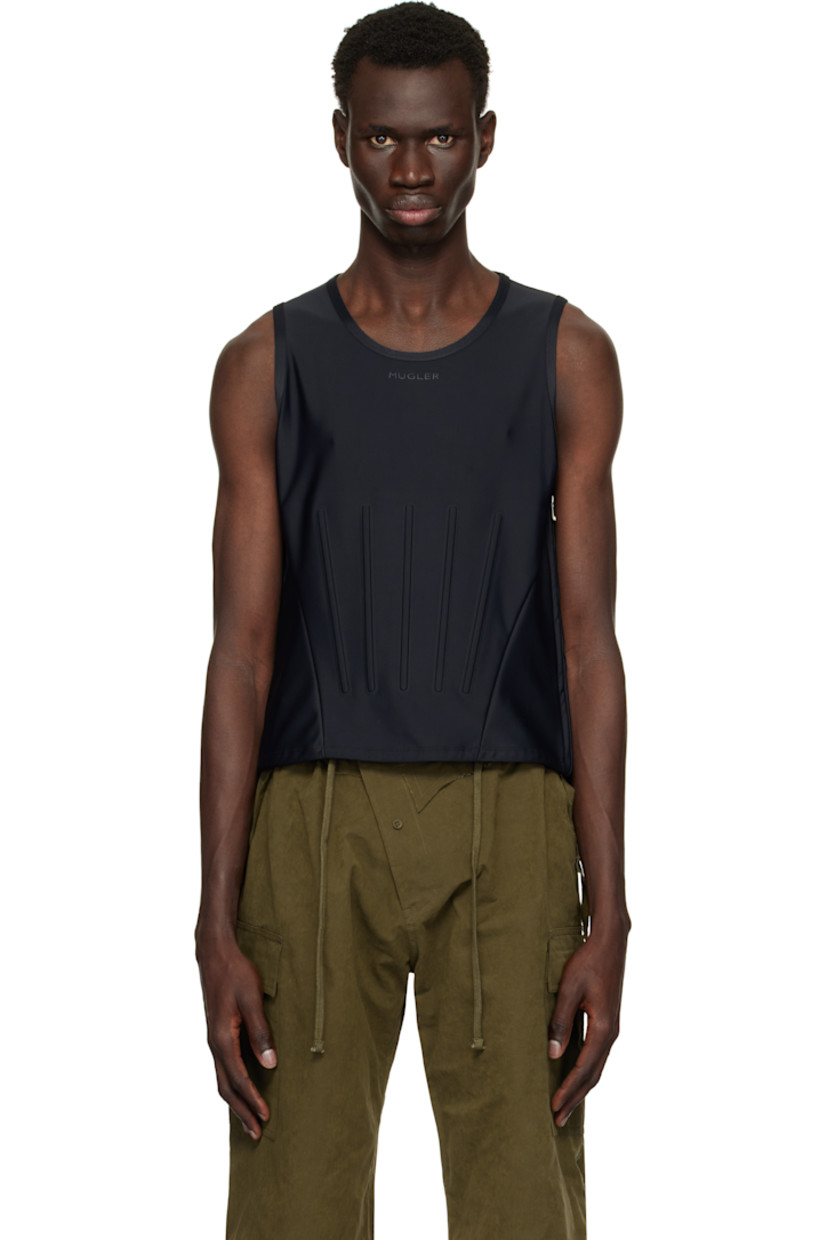 Stretch nylon jersey tank top.

· Crewneck
· Logo embossed at chest
· Boning at front
· Zip closure at side seam

Supplier color: Black