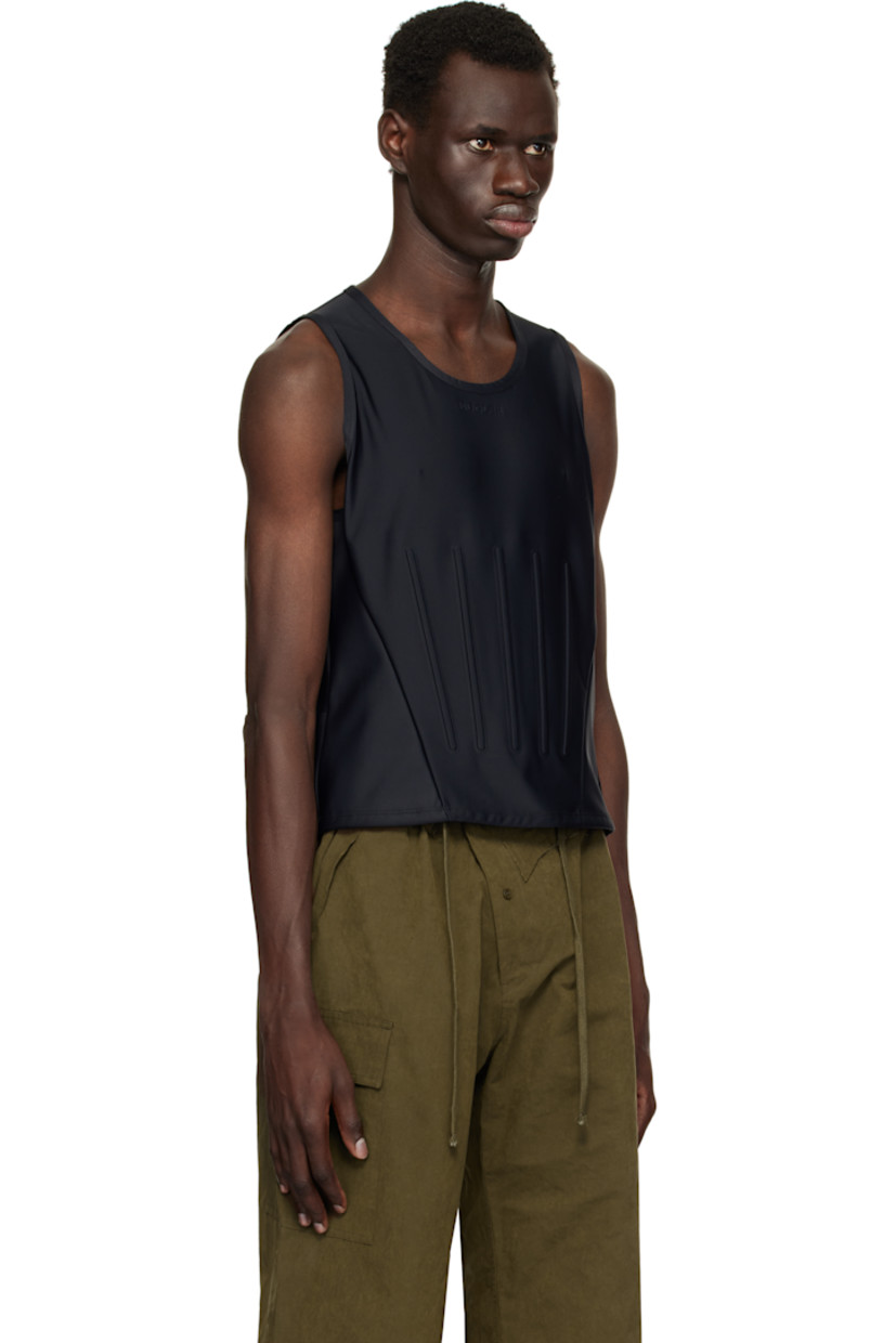 Stretch nylon jersey tank top.

· Crewneck
· Logo embossed at chest
· Boning at front
· Zip closure at side seam

Supplier color: Black