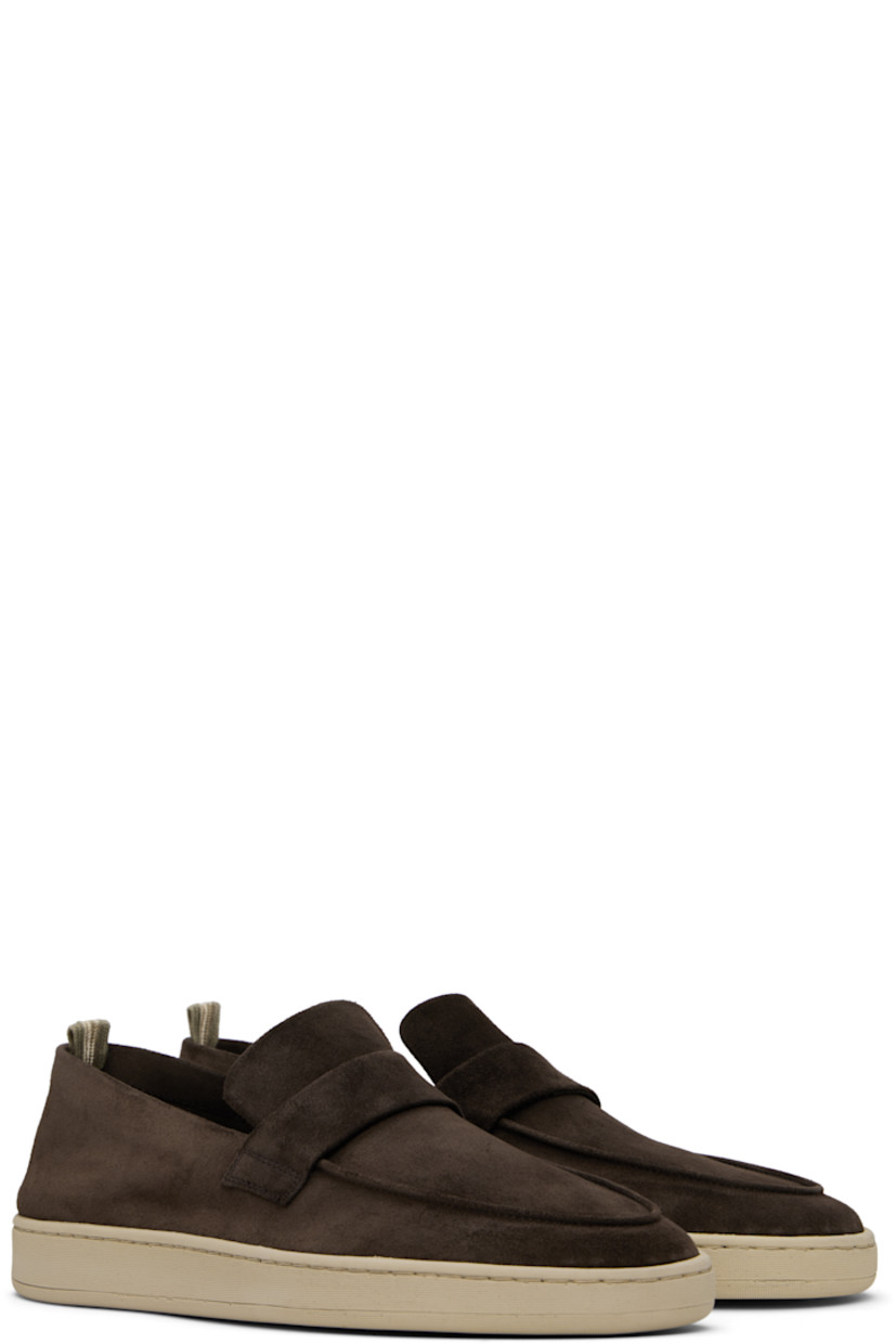 Handcrafted suede loafers in brown.

· Moc toe
· Strap at vamp
· Grosgrain pull-loop at heel collar
· Logo embossed at buffed leather footbed
· Grained leather lining
· Treaded rubber sole

Supplier color: Testa di moro