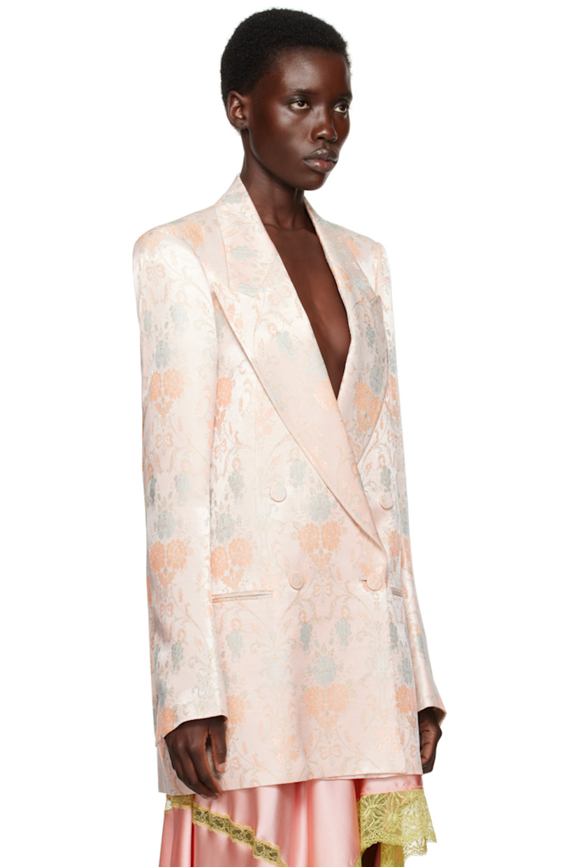 Oversized acetate- and cupro-blend damask blazer. Jacquard floral pattern throughout. 

· Peaked lapel
· Double-breasted button closure
· Darts at front 
· Welt pockets 
· Full satin lining 

Supplier color: Lpink