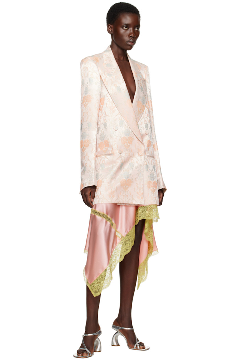 Oversized acetate- and cupro-blend damask blazer. Jacquard floral pattern throughout. 

· Peaked lapel
· Double-breasted button closure
· Darts at front 
· Welt pockets 
· Full satin lining 

Supplier color: Lpink