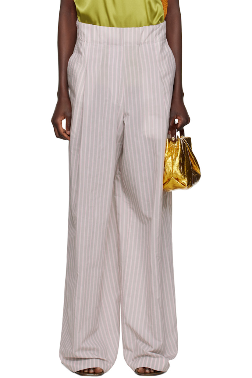 Cotton- and cupro-blend poplin trousers. Striped throughout. 

· Loose-fit and wide-leg 
· High-rise 
· Concealed drawstring at elasticized waistband
· Three-pocket styling
· Pleats at front 

Supplier color: Grey