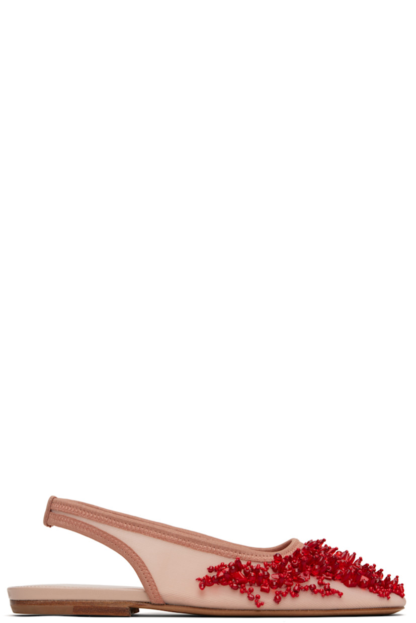 Mesh flats in pink.

· Square toe
· Beaded detailing at vamp
· Fixed slingback strap
· Leather heel with rubber injection
· Leather sole with rubber injection

Supplier color: Blush