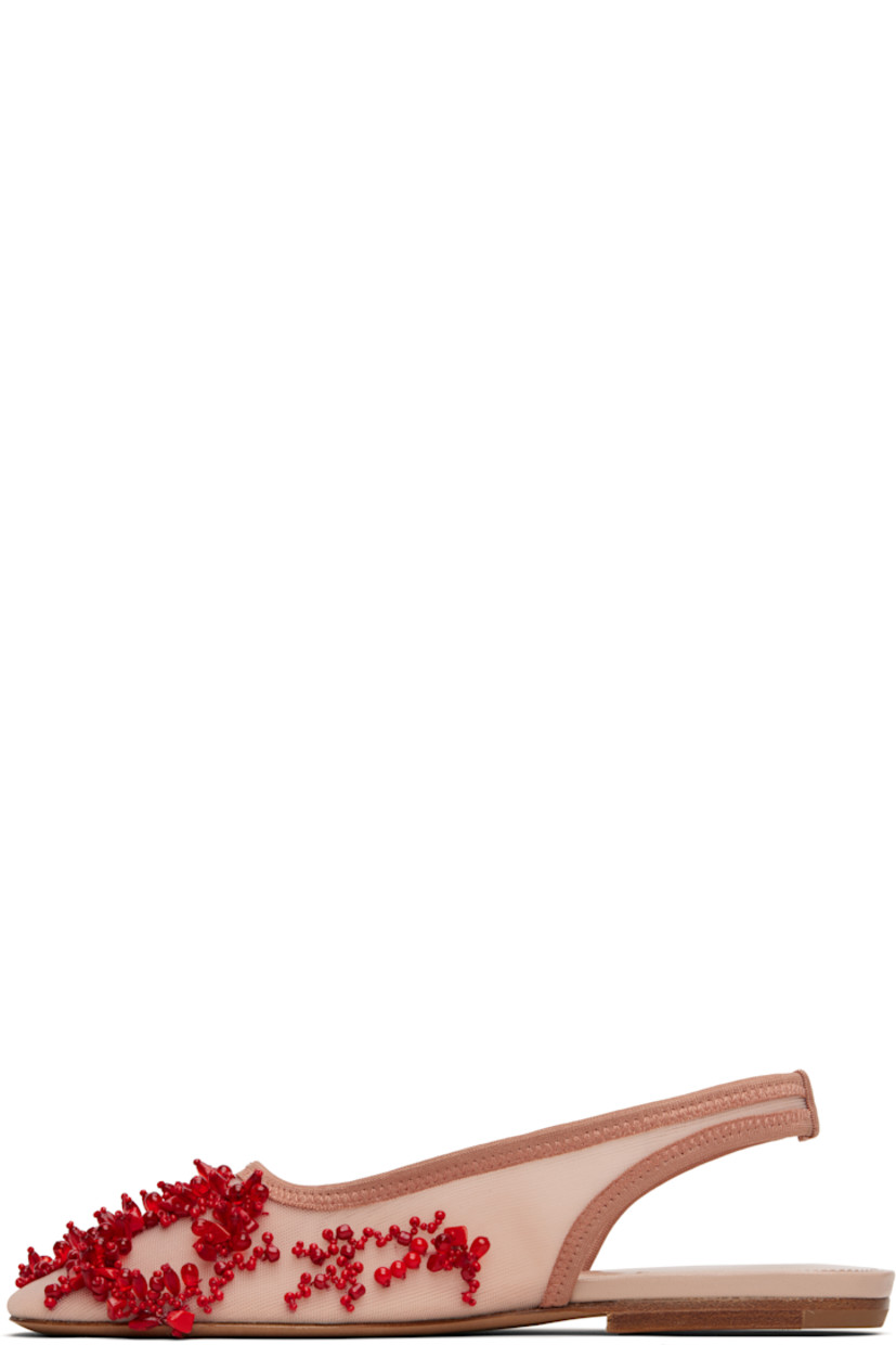Mesh flats in pink.

· Square toe
· Beaded detailing at vamp
· Fixed slingback strap
· Leather heel with rubber injection
· Leather sole with rubber injection

Supplier color: Blush