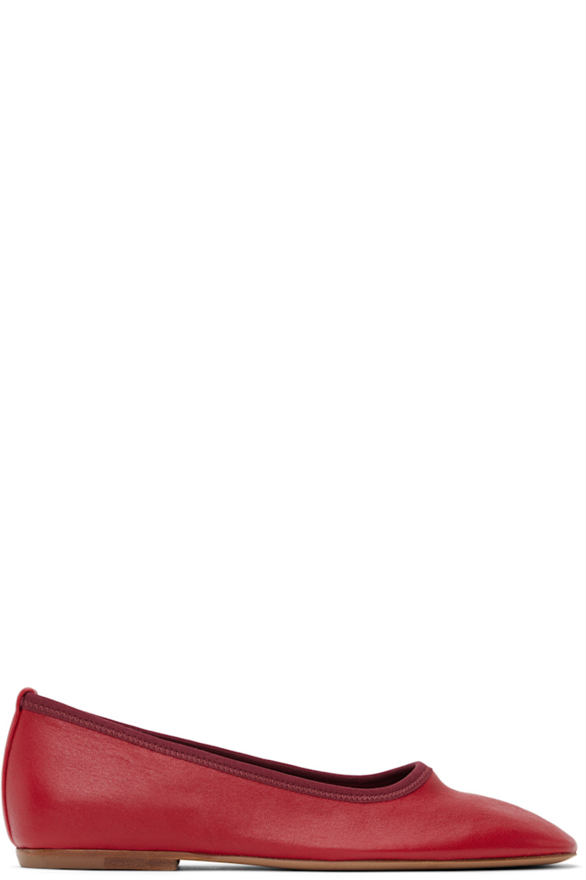 Nappa lambskin ballerina flats in red.

· Square toe
· Jersey trim at partially elasticized collar
· Polished leather sole with rubber injection

Supplier color: Vermillion