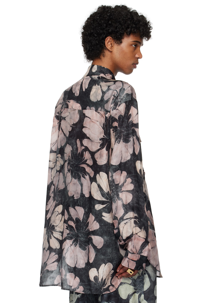 Silk satin shirt. Suminagashi-style floral pattern printed throughout.

· Spread collar
· Button closure
· Flap pockets
· Shirttail hem
· Pleats at adjustable single-button barrel cuffs
· Twin box pleats at back yoke

Supplier color: Pink