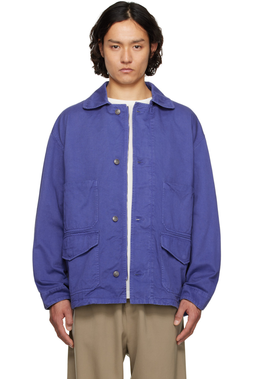Boxy-fit cotton twill jacket. Subtle fading throughout.

· Detachable throat guard at spread collar
· Two-way zip closure with button placket
· Patch pockets and flap pockets
· Concealed bungee-style drawstring at hem
· Eyelets at underarms
· Dropped shoulders
· Press-stud barrel cuffs
· Concealed kangaroo pocket at back
· Logo-engraved copper-tone hardware

Supplier color: Celtic blue